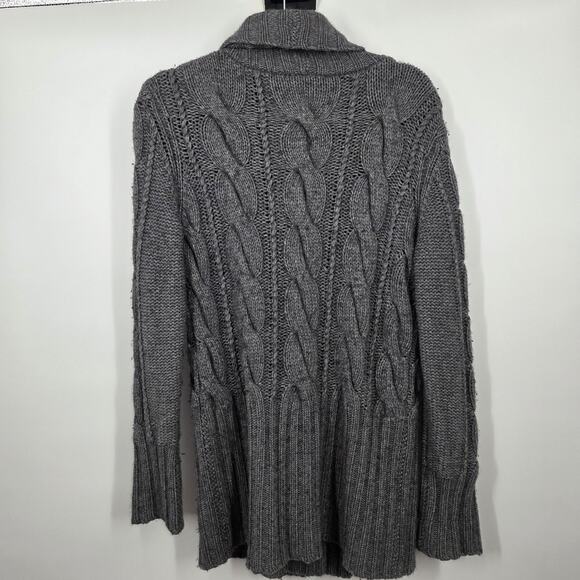 Autumn Cashmere women L Grey Cashmere Merino Blend Cable Knit Sweater Cardigan - Picture 5 of 6